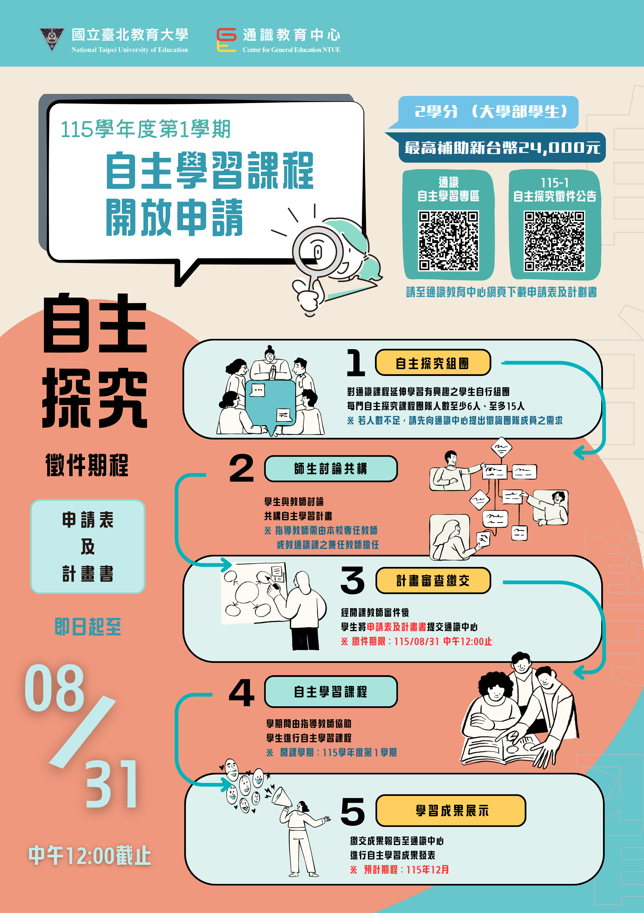 115學年度第1學期通識自主學習課程「自主探究」徵件海報